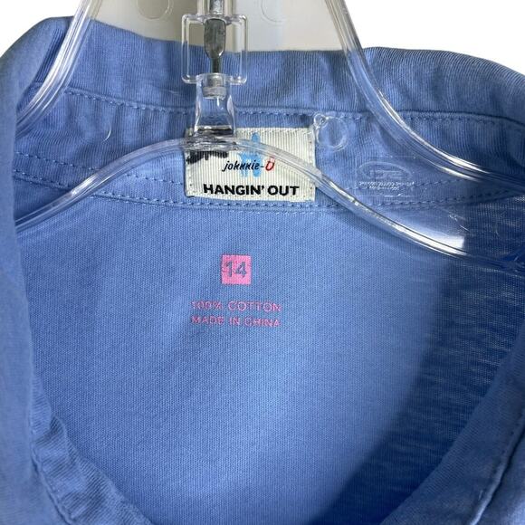 Johnnie-O Polo Shirt Boys 14 Baby Blue Hangin' Out Short Sleeve Pink Surfer Logo - Picture 2 of 10